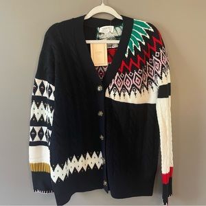 La Linge Fair Isle Wool Cardigan sweater XS NWT